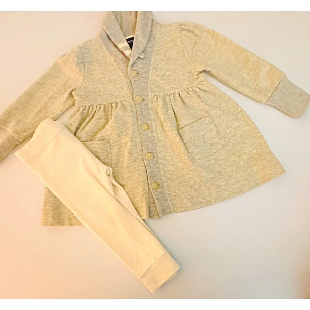 Ralph Lauren Girls 18M 2pc Knit Cardigan & Leggings Set Gray/Ivory